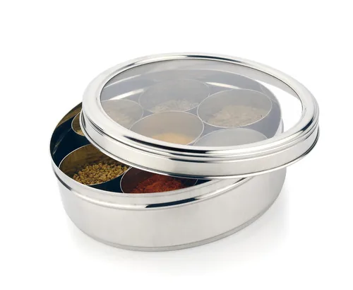 [IF3638] Masala Dabba em aço inoxidável com tampa transparente – Caixa de especiarias