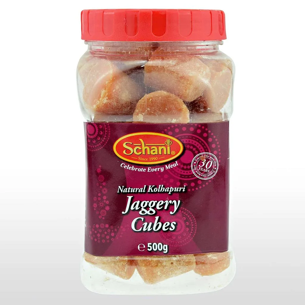 [IF3759] Schani Açúcar de cana integral em cubos (Jaggery Goor) em frasco 1 kg