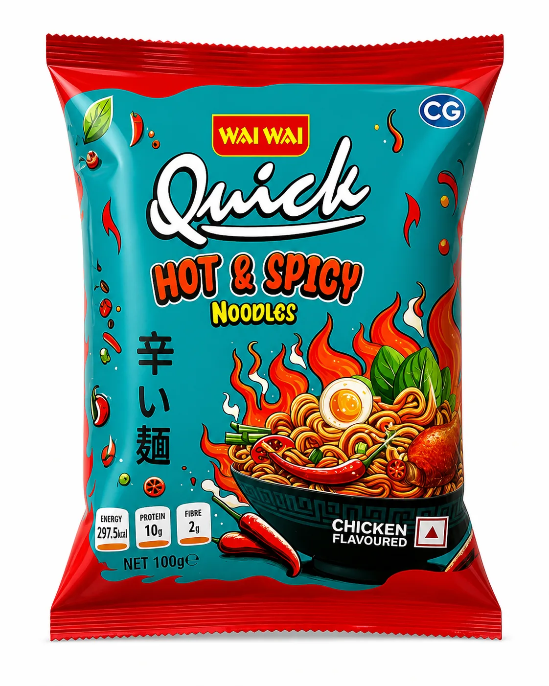 Wai Wai Quick Hot 'n' Spicy Chicken Noodles 100 g