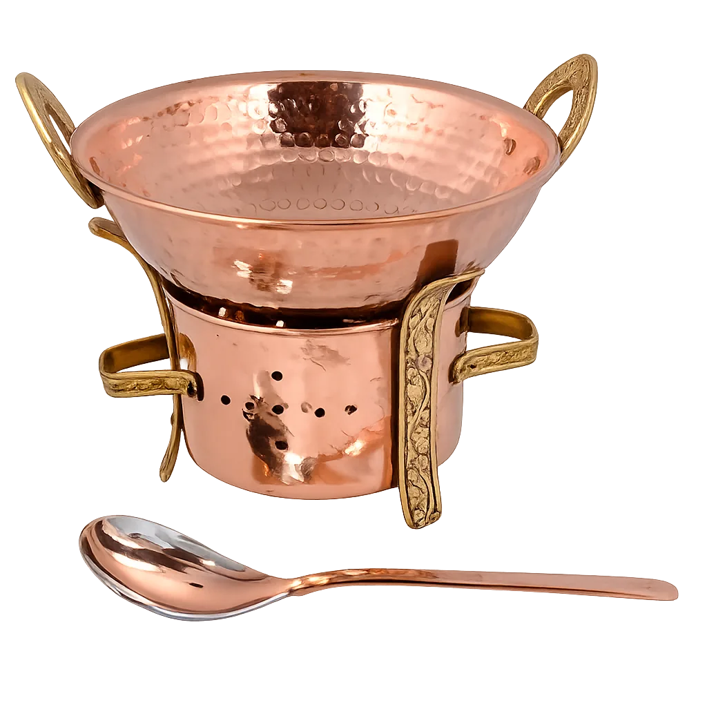 [IF4158] Copper Kadai Serving Set – Indian Serving Wok
