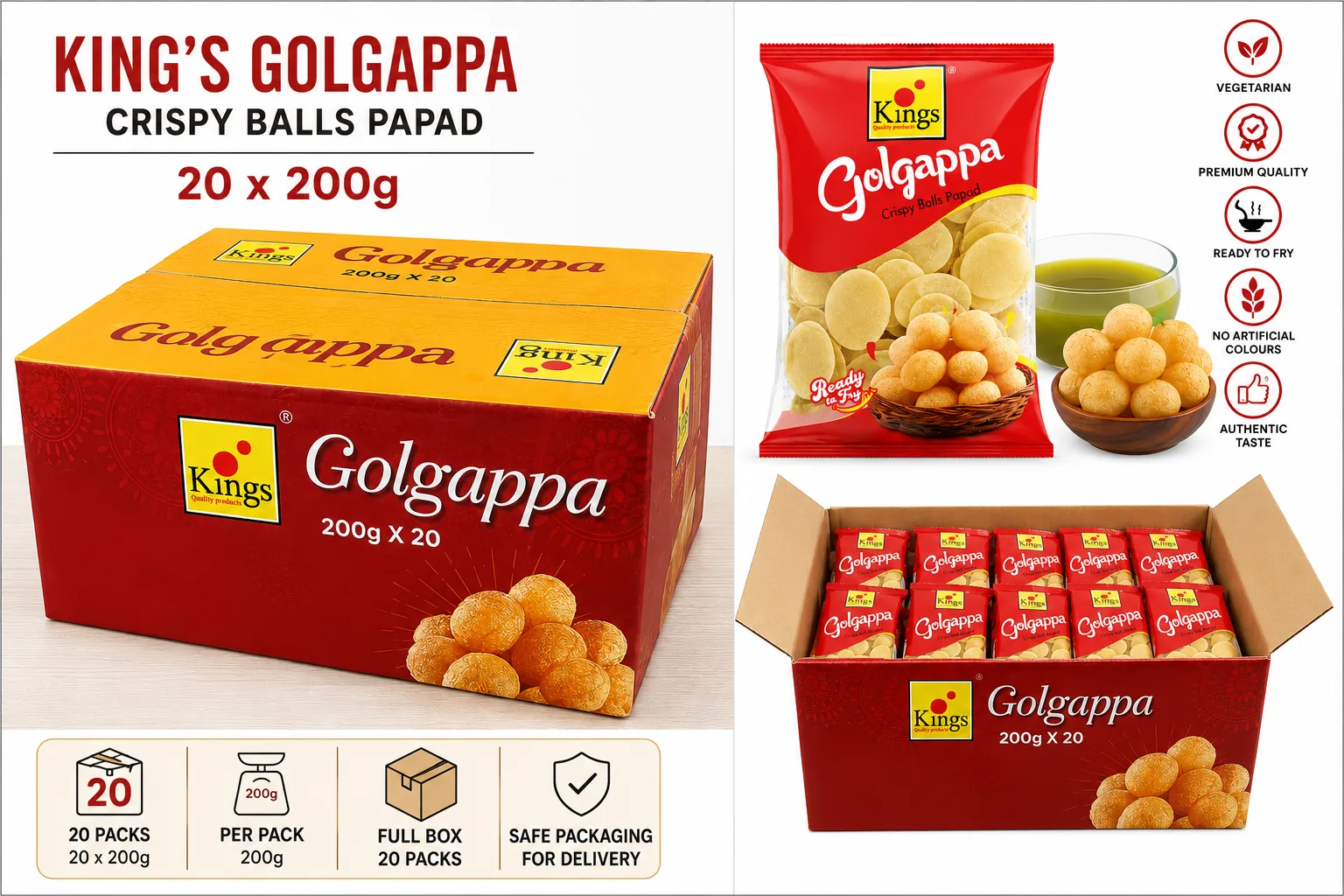 [IF4163] Kings Golgappa 20 x 200 g – Puris para pani puri